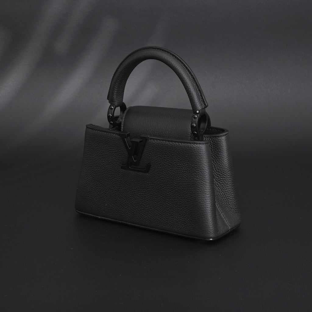 Louis Vuitton Black Grain Leather Mini Top Handle Bag With Chain Strap